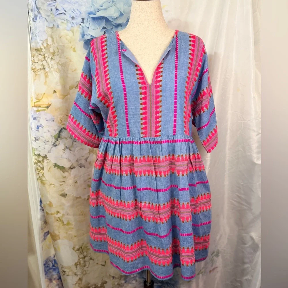 THML Pink and Blue Striped Mini Dress - Picture 1 of 14